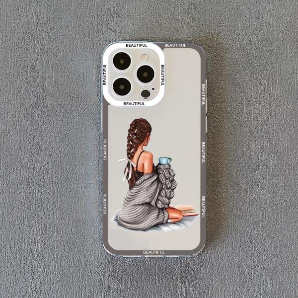 Pretty Girl Clear Phone Case For iPhone 11 12 13 Pro Max 15 14 Pro Max Plus X XS XR 7 8 Plus SE 2020 Transparent Back Cover Capa