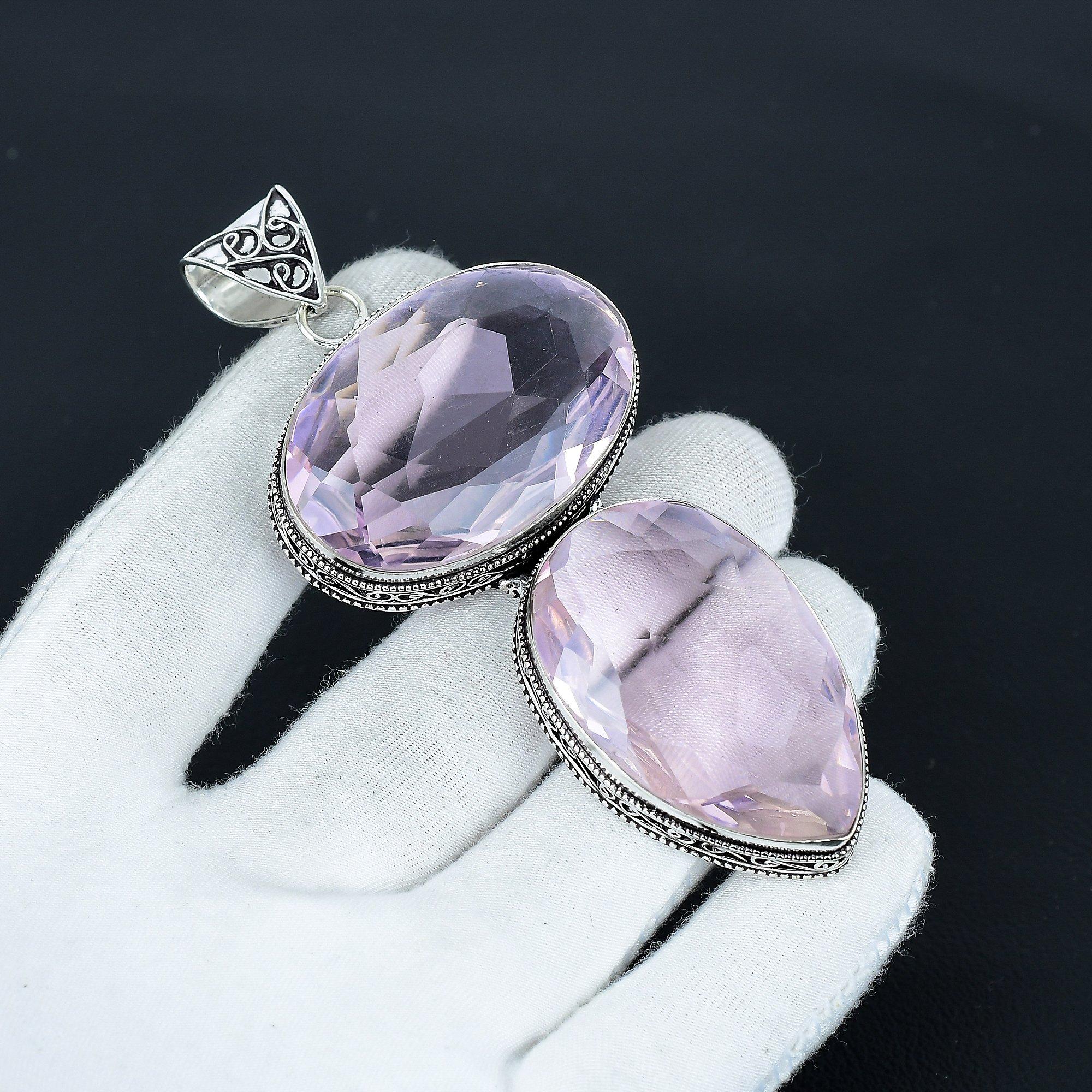 

Розовый кунцит гигантского размера драгоценный камень ручной работы 925 стерлинговое серебро ювелирная подвеска, подвеска большого размера для подарков, двойная подвеска с розовым кунцитом 2.54 розовый