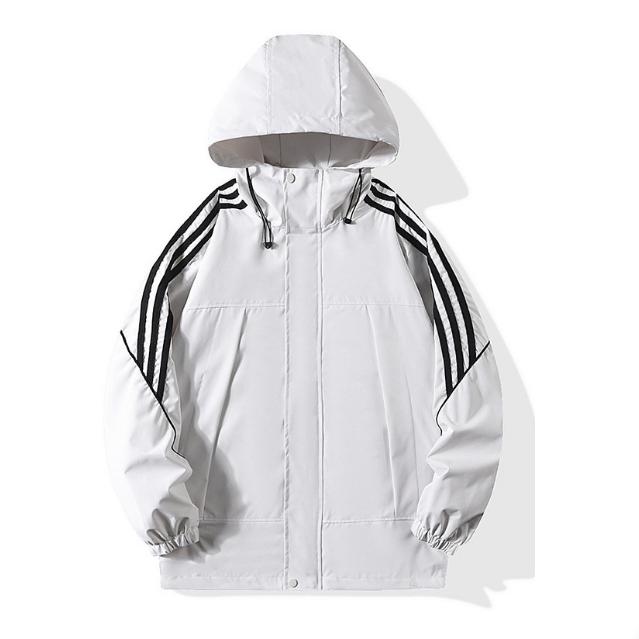 

Куртка штурмовика с тремя полосами, уличная парная куртка с капюшоном, водонепроницаемая, ветрозащитная, молодежный костюм для хайкинга S белый
