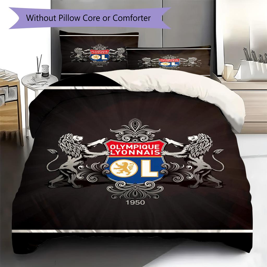 Olympique Lyonnais Pattern Bedding Set Quilt Cover Pillowcase Home Decor Gift (1 * duvet cover + 2 * pillowcase, without core)