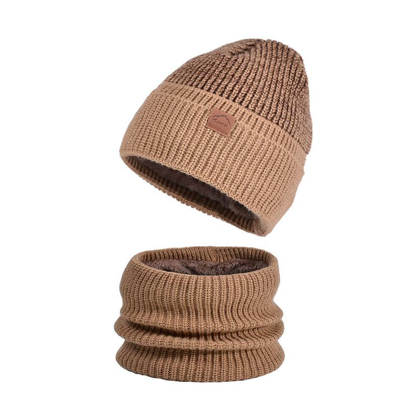 Conjunto de Gorro de Inverno Tricotado e Cachecol com Forro de Fleece para Uso ao Ar Livre em Clima Frio