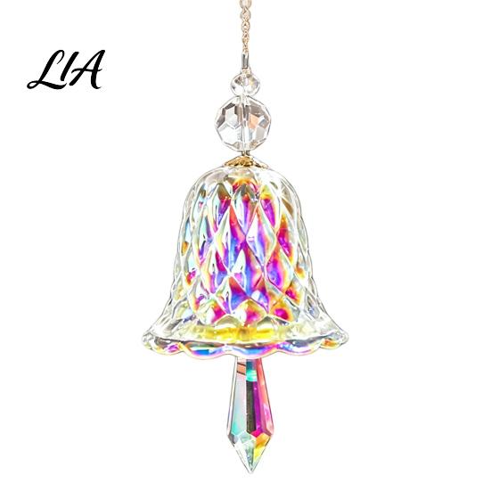 Indoor Home Hanging Decor Faux Crystal Bell Suncatcher, Glass Prism Wind Chime Ornament, Clear Handmade Decoration Christmas Tree Rainbow Maker