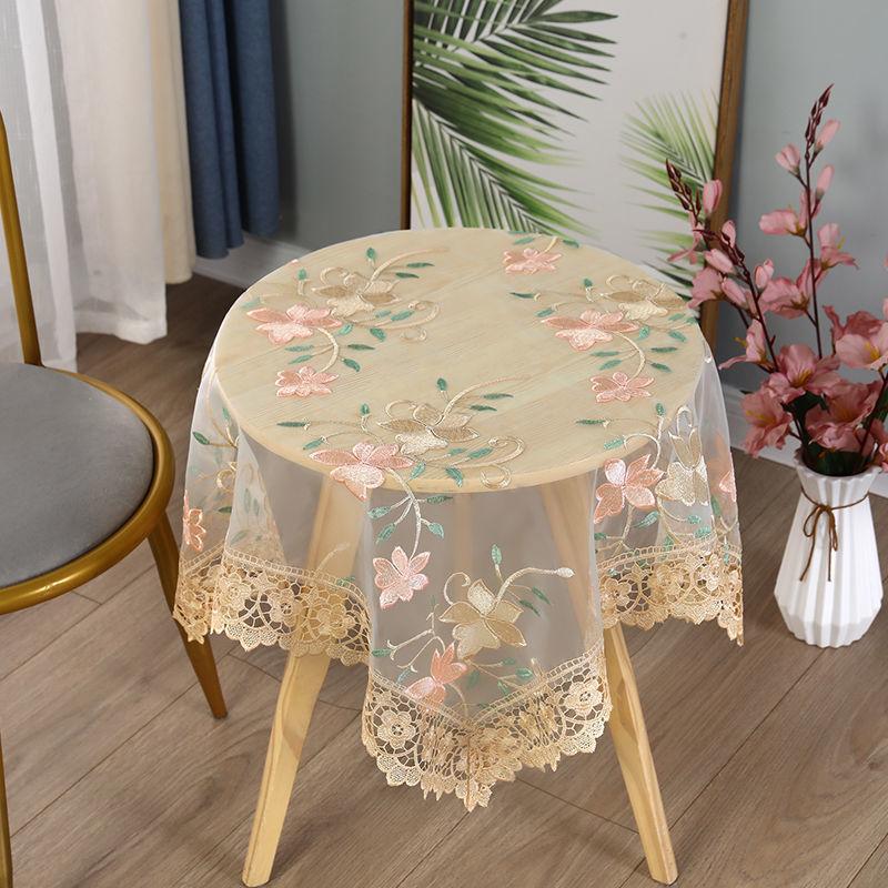 1pcs Small Round Table Tablecloth Fabric Lace Embroidered Rectangular Tablecloth Household Dustproof Coffee Table Cover