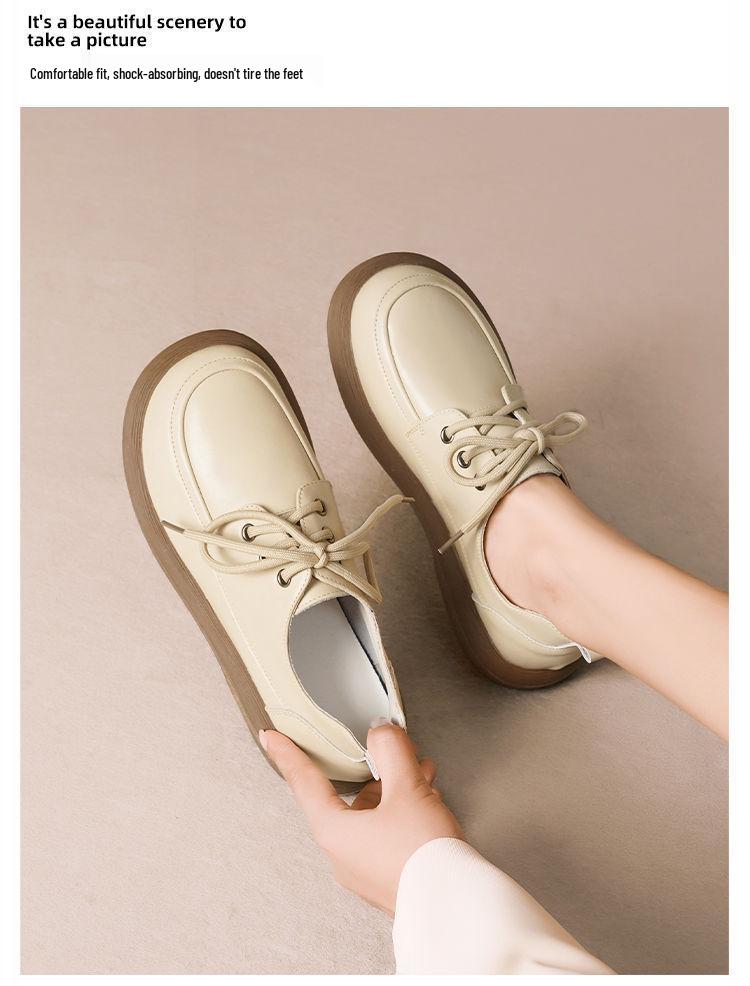 Women's British Style Leather Lace-up Loafers - Casual Soft Sole Autumn Flats