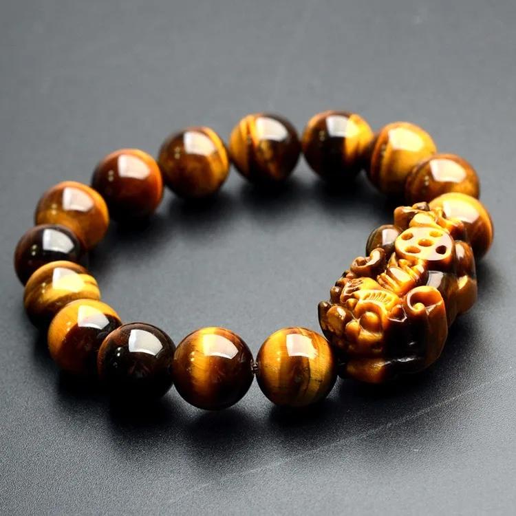 Natural Yellow Tiger Eye Stone Quartz Crystals Bracelets Protection Good Luck Mental Clarity 12mm Beads Men Women Wristband Jewelry Accessories