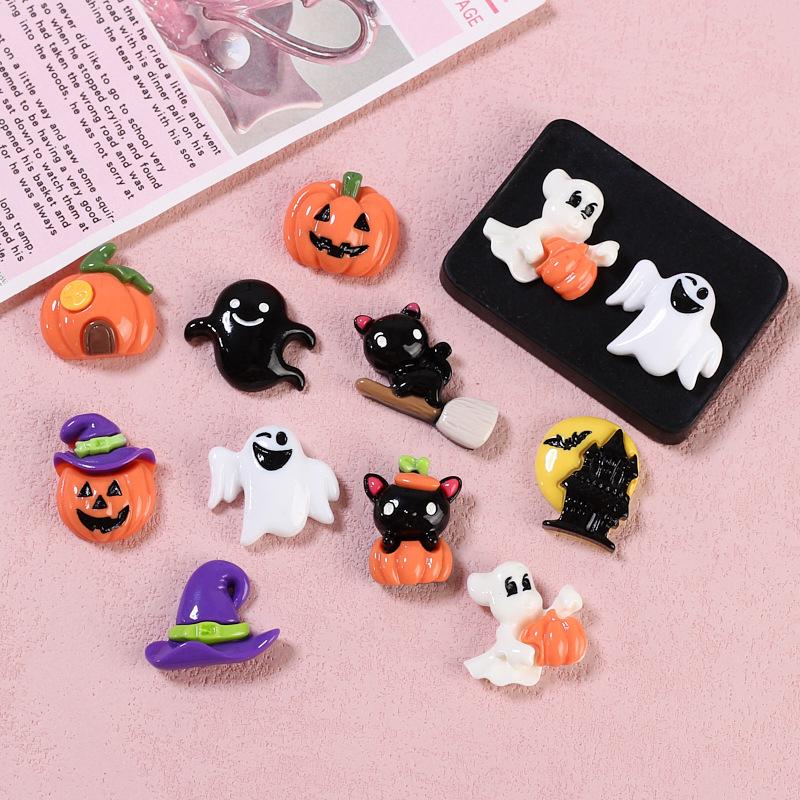 10 шт. Хэллоуин Смола Тыква Привидение Мини Плоские Подвески Аксессуары Для DIY Заколка для волос Чехол для телефона Поделки Украшение Подарок