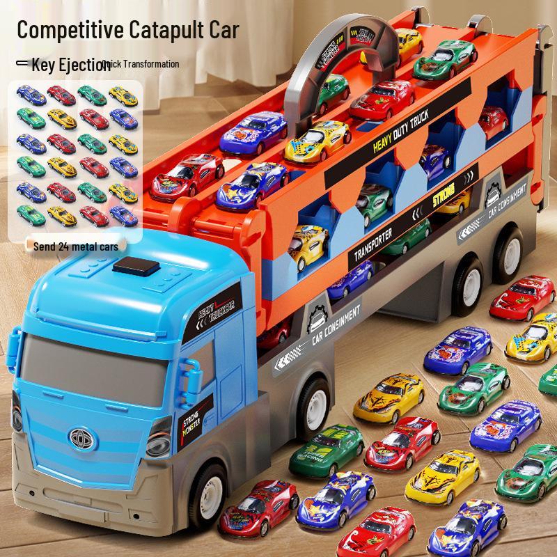 Dual Track Deformable Ejection Truck Toy with Inertial Storage - Large Alloy Container for Kids