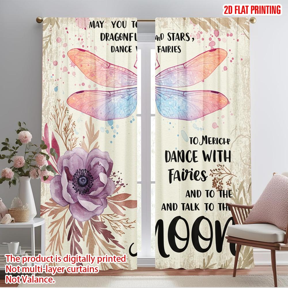 

2pcs 2D flat printing Curtain Dragonfly fairies stars moon Fabric Without Electricity Holiday Decorations for Bedroom Office 52.50×116.00 CM 2pcs