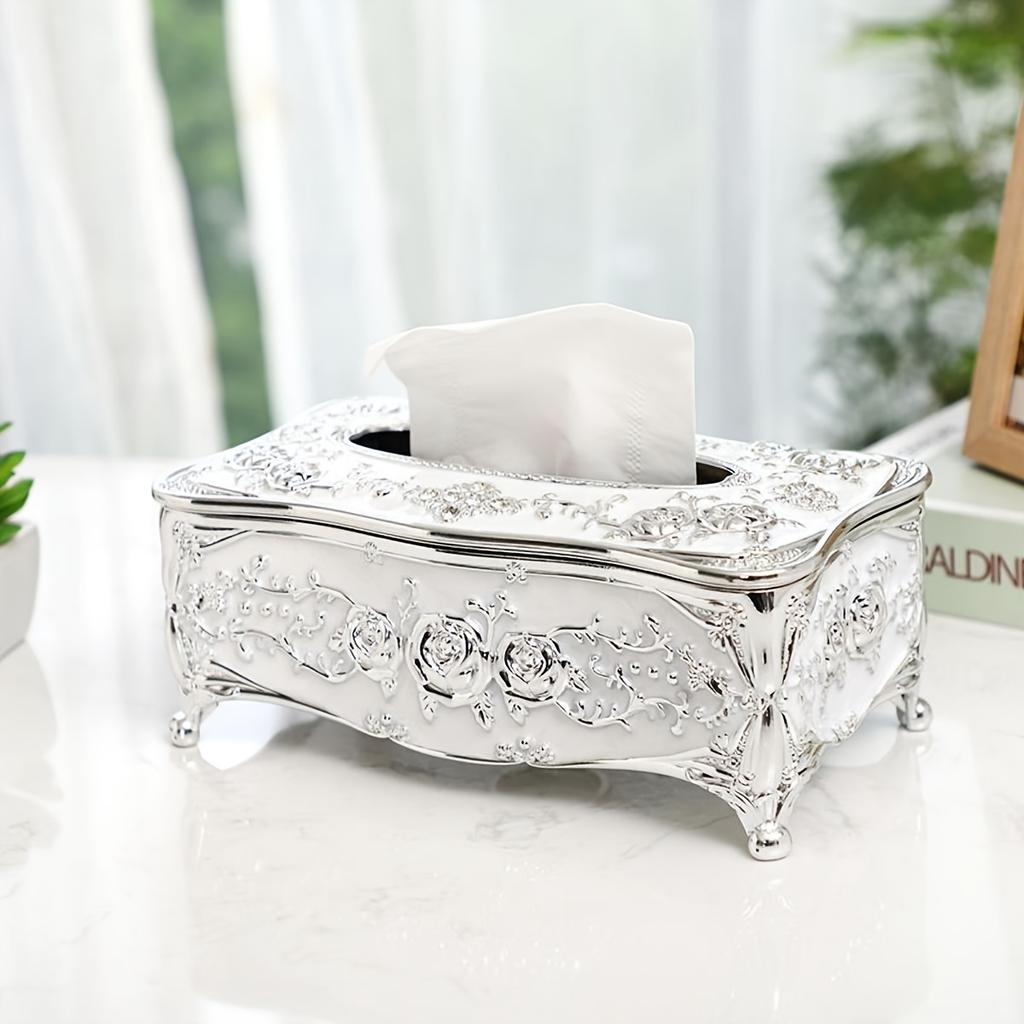 [Rose Pattern Tissue Box] Golden-plated Luxurious Tissue Box - Rose Pattern, European and American Style - Suitable for Multiple Rooms and Occasions