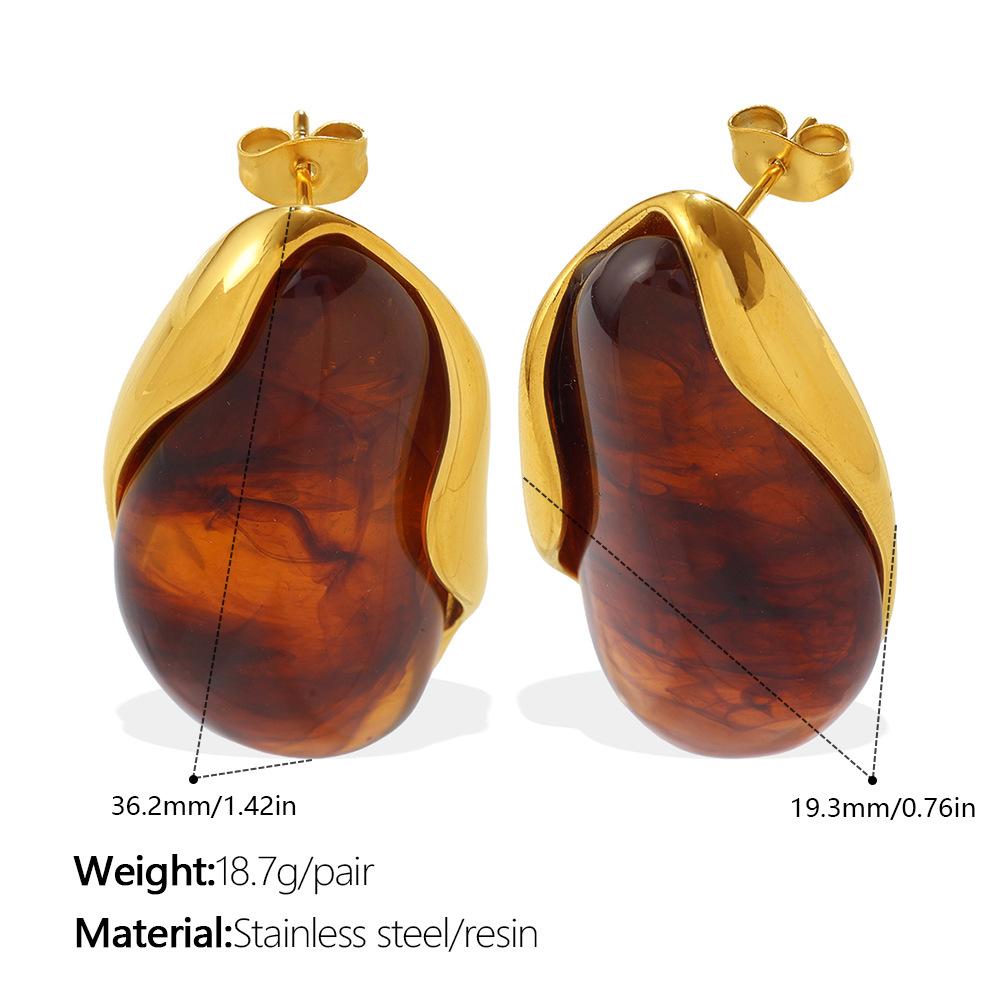 European and American vintage irregular amber pink, white, and blue gradient earrings with gold trim, non-fading, 18K gold-plated, niche earrings EH1362ARG Amber color