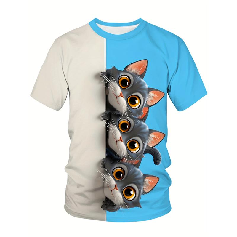Cute Cartoon Cat Graphic T-shirt Women Funny Casual 3D Print Cats Harajuku Street T Shirts Summer Casual Fashion Men Tees Top