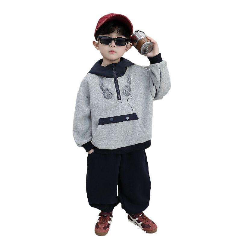 Boys' Korean Style Autumn Sweatshirt Set 2025 - Stylish Two-Piece Back-to-School Outfit