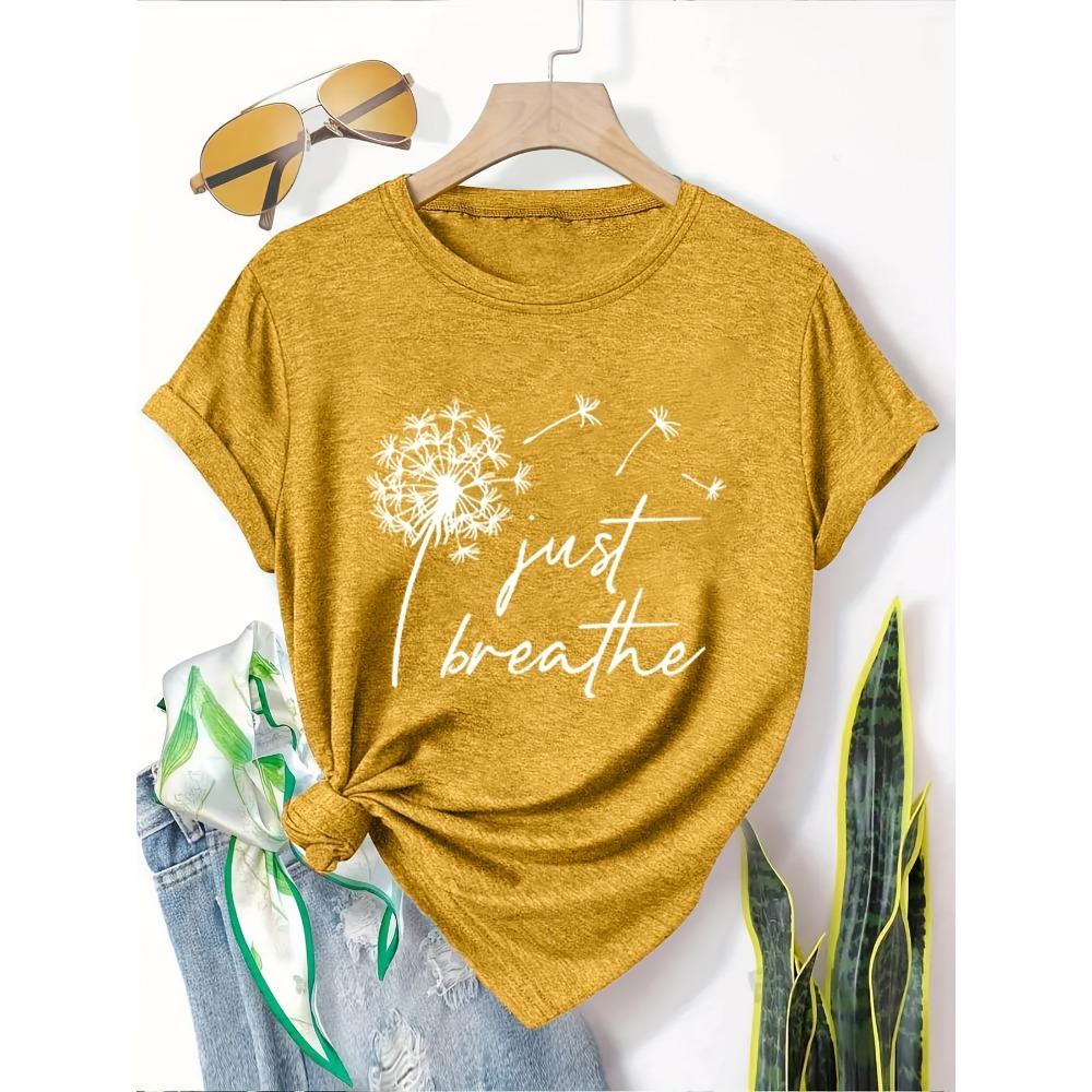 Dandelion Birds Women's Tee - Delicate Graphic, Casual Teal Top