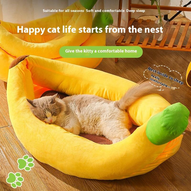 Thickened Banana Carrot Dog Nest Winter Warm Sleeping Kitten's Nest Detachable Cleaning Cat Bed Breathable Comfortable Cat Beds