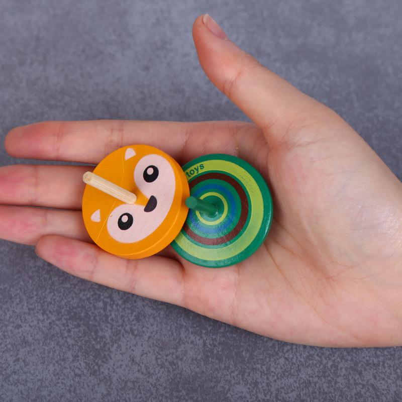 4-Piece Wooden Spinning Tops for Kids - Traditional Manual Rotation Toy Set