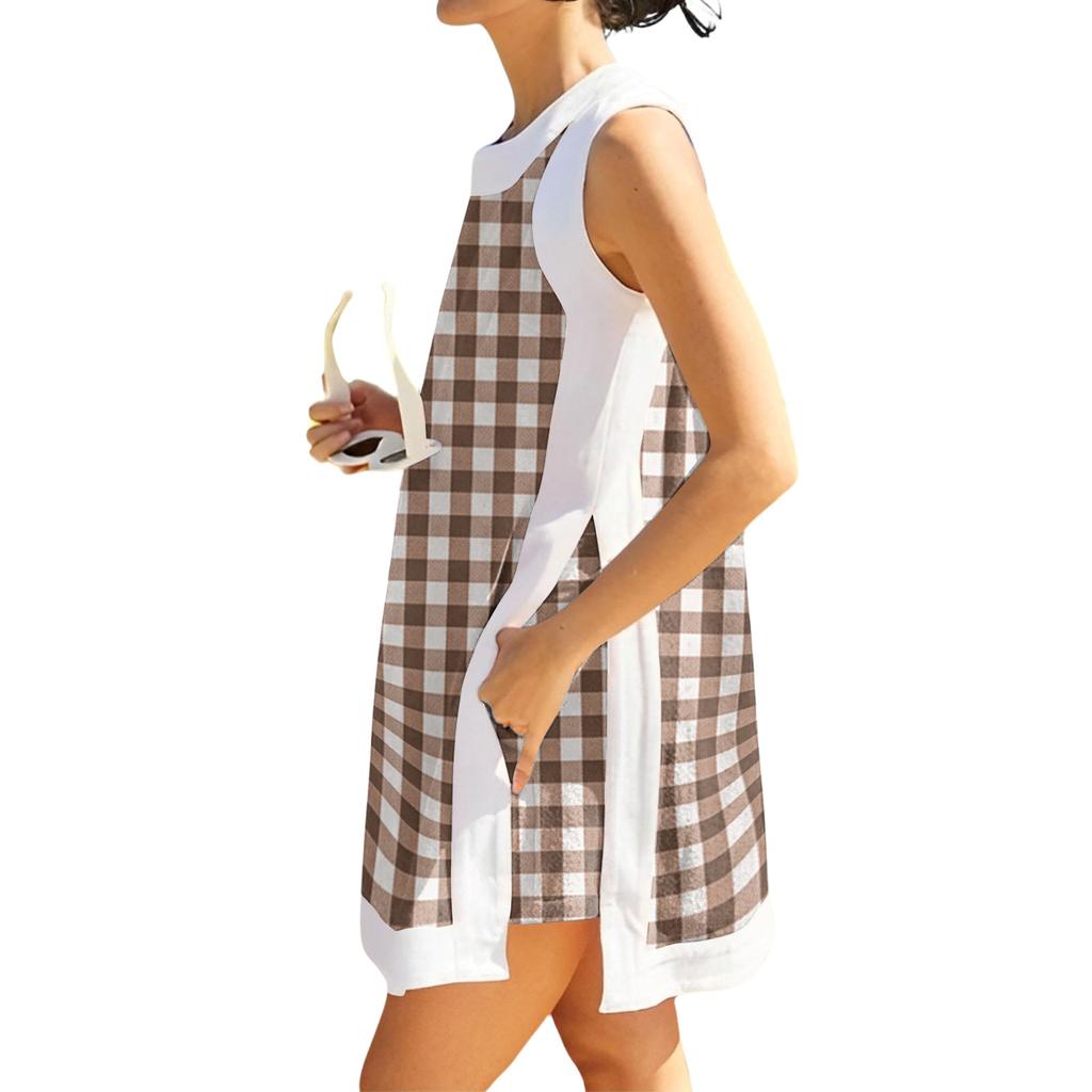 Women's Fashion Plaid Print Sleeveless Long Top and Shorts Set, Vacation Matching Two Piece Outfit, Summer Casual Beachwear