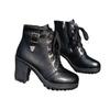 2024 autumn and winter new lace-up large-size Martin boots women's British style belt buckle side zipper high-heeled short boots