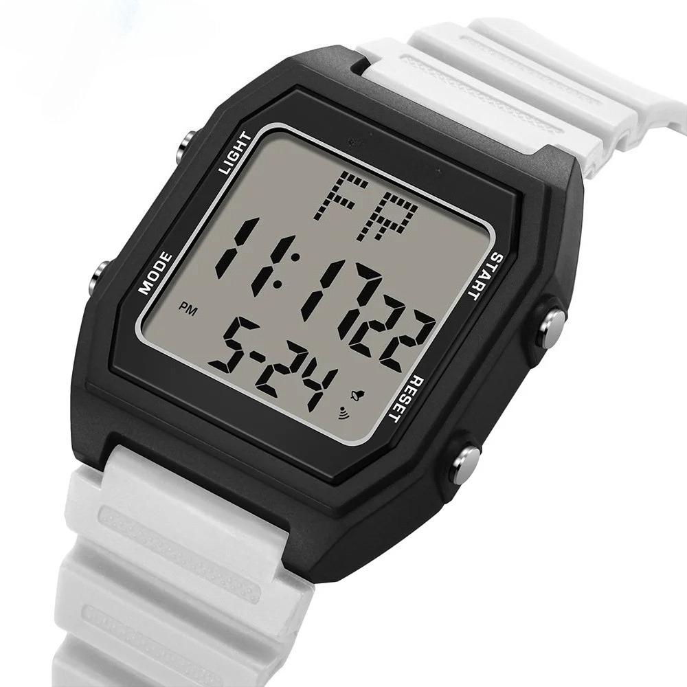 Цифровые часы мужские спортивные светящиеся хронограф водонепроницаемые электронные наручные часы квадратные часы белый