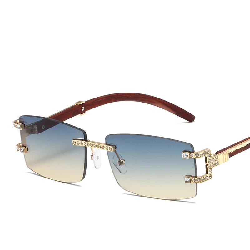 Rimless Diamond Square Sunglasses Women For Men Female Luxury Brand Designer Sun Glasses Vintage Small Frame Punk Shades Uv400