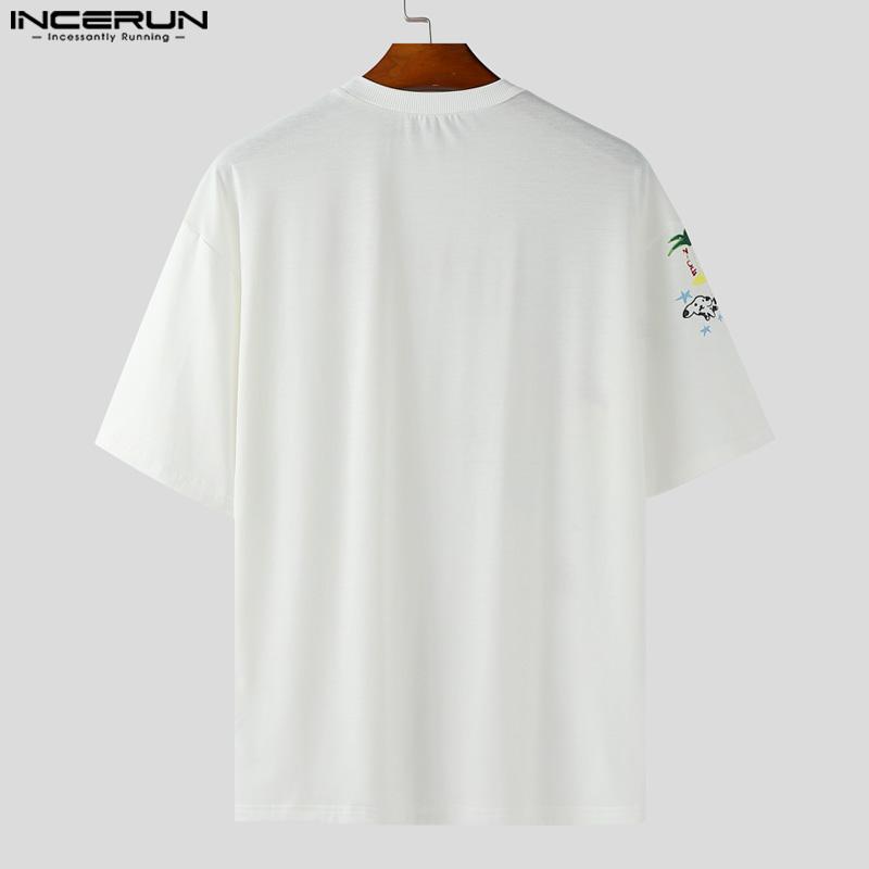 INCERUN Summer Men Short Sleeve Cartoon Print Casual T-shirts Tee