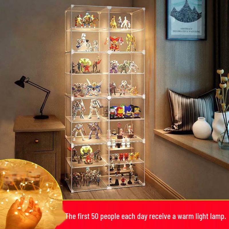 Transparent Toy Display Case: Dustproof Imitation Acrylic Rack for Model Storage and Home Use