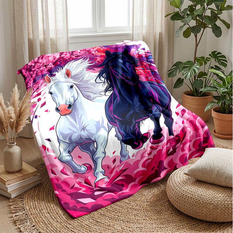 Horses in Ornate Frame Theme blanket Lightweight Warm Flannel Blanket Decorative Throw Blanket for Home Decoration