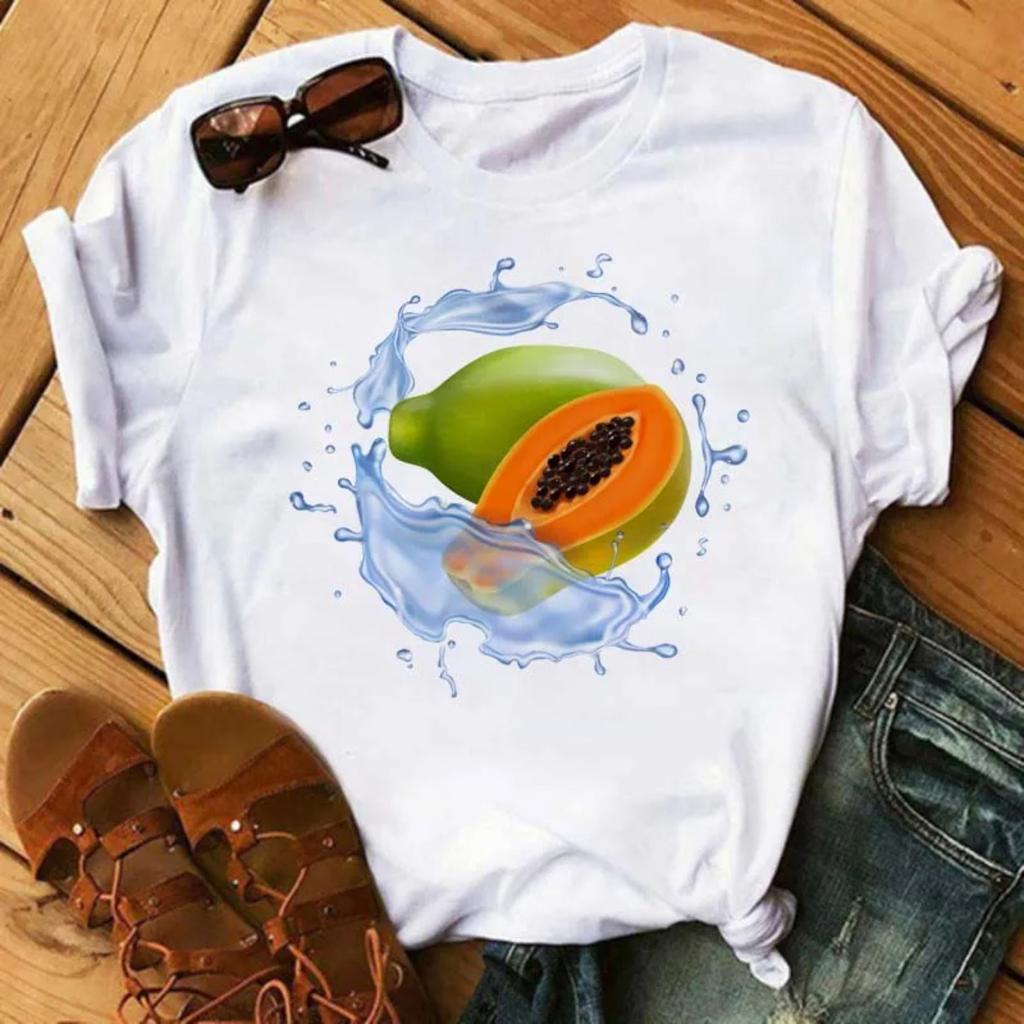 New Kawaii Fruits Strawberry Print Unisex Tshirt Tops Casual Female Shortsleeved Streetwear Black Round Neck Oversized Tshirts