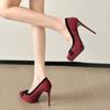 Mode 2025 Neue Plateau Super High Heels Damen Schleife Prominente Kleine Spitze Stiletto Einzelne Schuhe