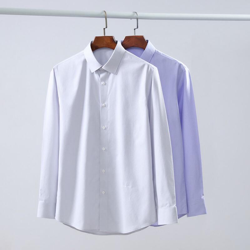 Langdeng Men's DP Wrinkle-Free Plaid Cotton Long-Sleeve Shirt