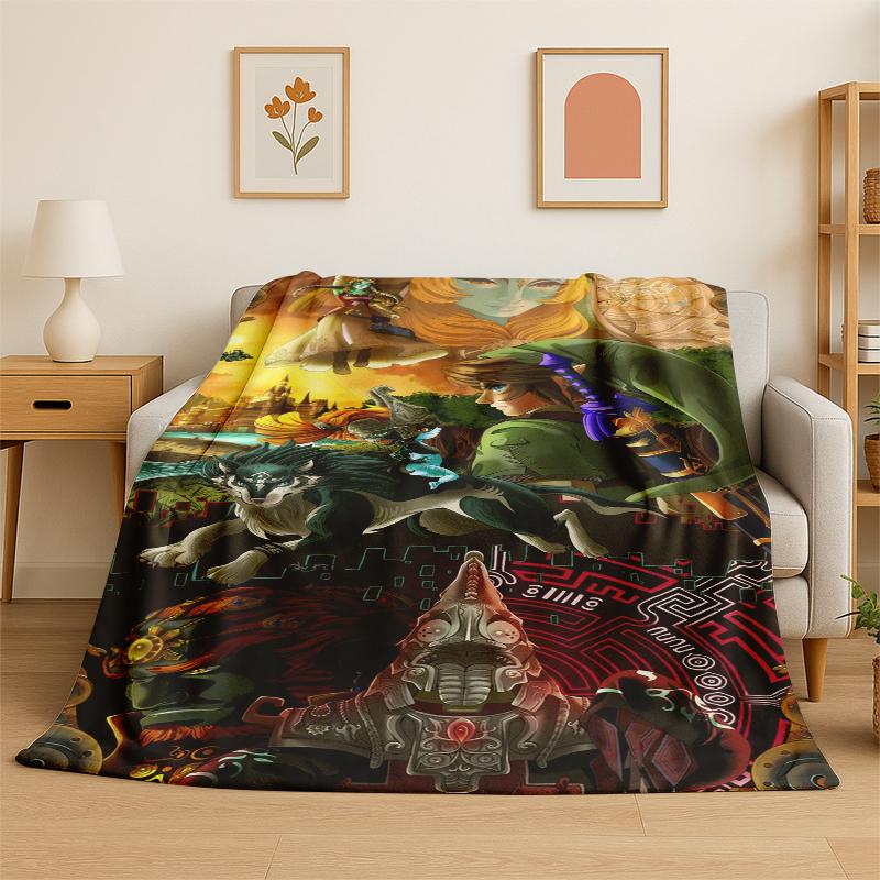 Classic Game Z-Zelda Cartoon Link Flannel Blanket Soft Warm Throw Blanket for Bedroom Living Room Bed Travel Camping Picnic