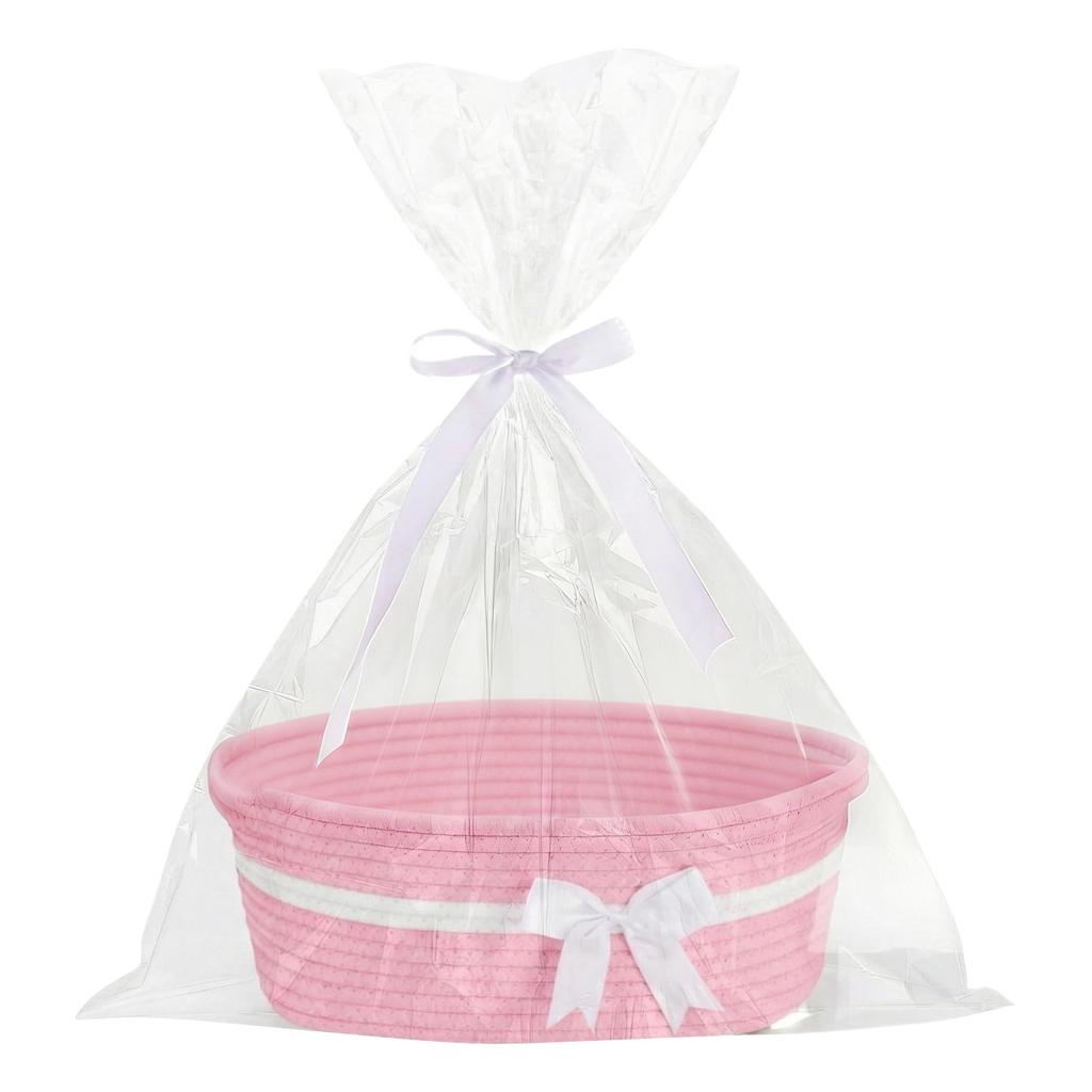 Reusable Gift Basket with Decorative Ribbon and Clear Wrapping Bag for Holiday and Special Occasion Packaging