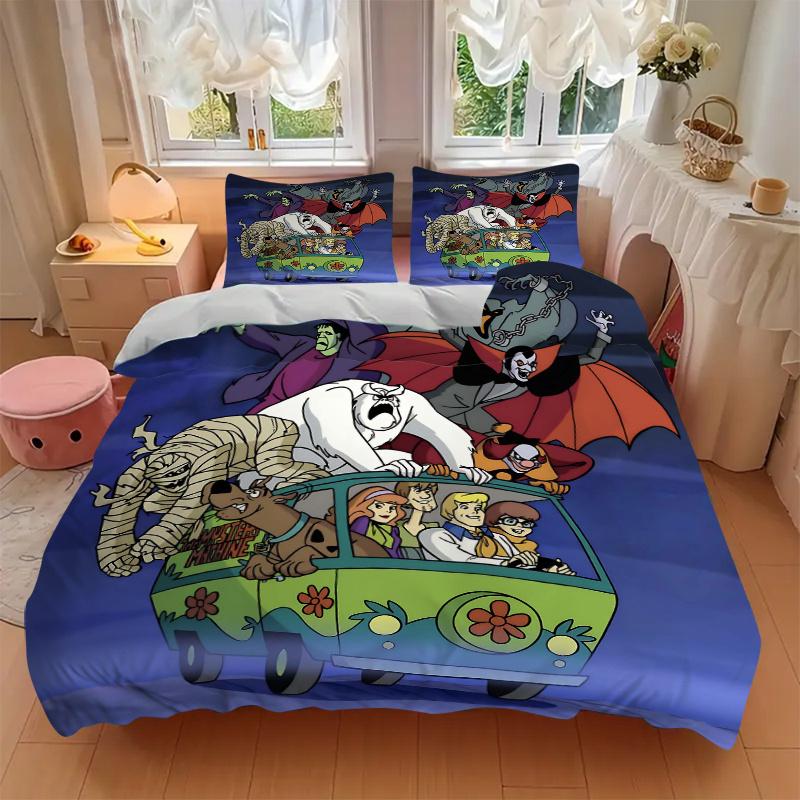 3pcs Scooby Doo and Friends Bedding Set 1 Soft Quilt Cover + 2 Pillowcases,  Suitable for All Seasons.H073