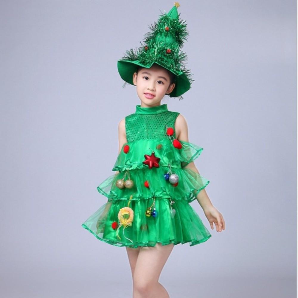 Fancy Christmas Tree Dress Green Elf Costume New Princess Skirt  Girls