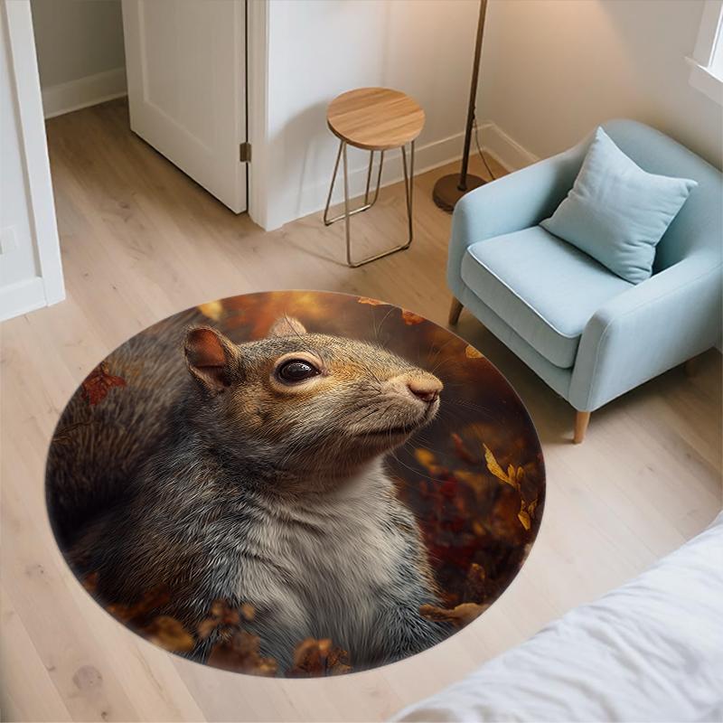 Squirrel pattern round rug,Carpet Rug for Living Room Bedroom  Playroom ,Non-slip Floor Mat,Holiday Gifts and Birthday Gifts.