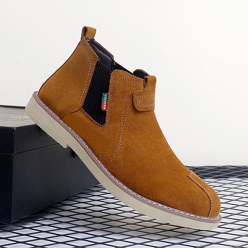 Fashion Suede Leather Chelsea Boots Winter Shoes Plush Warm Footwear New Fashion Slip on Mens Ankle Boots Non-Slip Leisure Walk Shoes