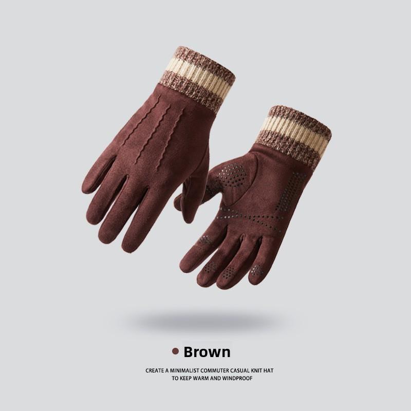 1 Paar Herbst Winter Wildleder Warme Handschuhe für Herren Outdoor Winddicht Kältefest Klappfinger Touchscreen Reithandschuhe