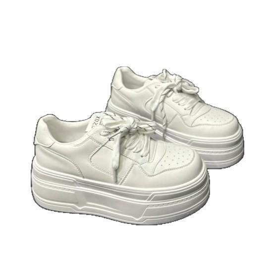 Korean version leather lace-up thick-soled muffin 6cm small casual shoes board shoes versatile ultra-light soles large white shoes women's shoes