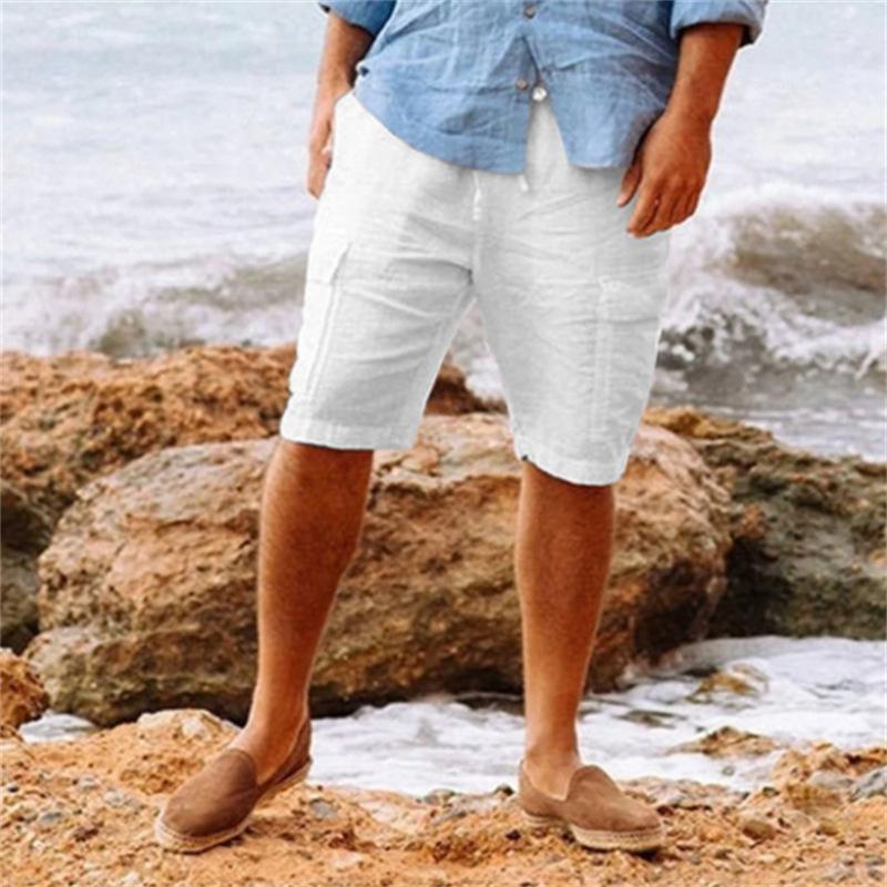 

Men s Casual Linen Blend Shorts Elastic Waist Loose Fit Pocket Design Breathable Summer Daily Wear Bottoms M білий