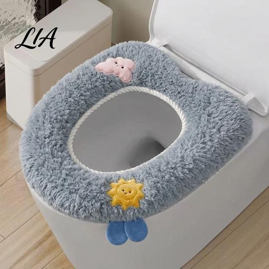 Soft Warm Bathroom Pad Plush Toilet Seat Cover for Autumn Winter, Cute Washable Warmer with Zipper Closure, Universal Fit Thickened Cushion Love/Cloud