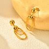 Retro Double Layer Elliptical Coil Bead Drop Earrings for Women, Geometric Stainless Steel Earrings, Vintage Fashion Jewelry