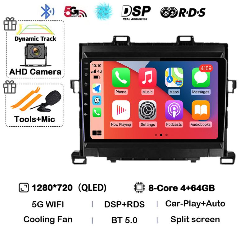 Android 14 Carplay Auto  For Toyota Alphard H20 2008-2012 2013 2014 Car Radio GPS Stereo Multimedia Player Head Unit WIFI+4G DSP