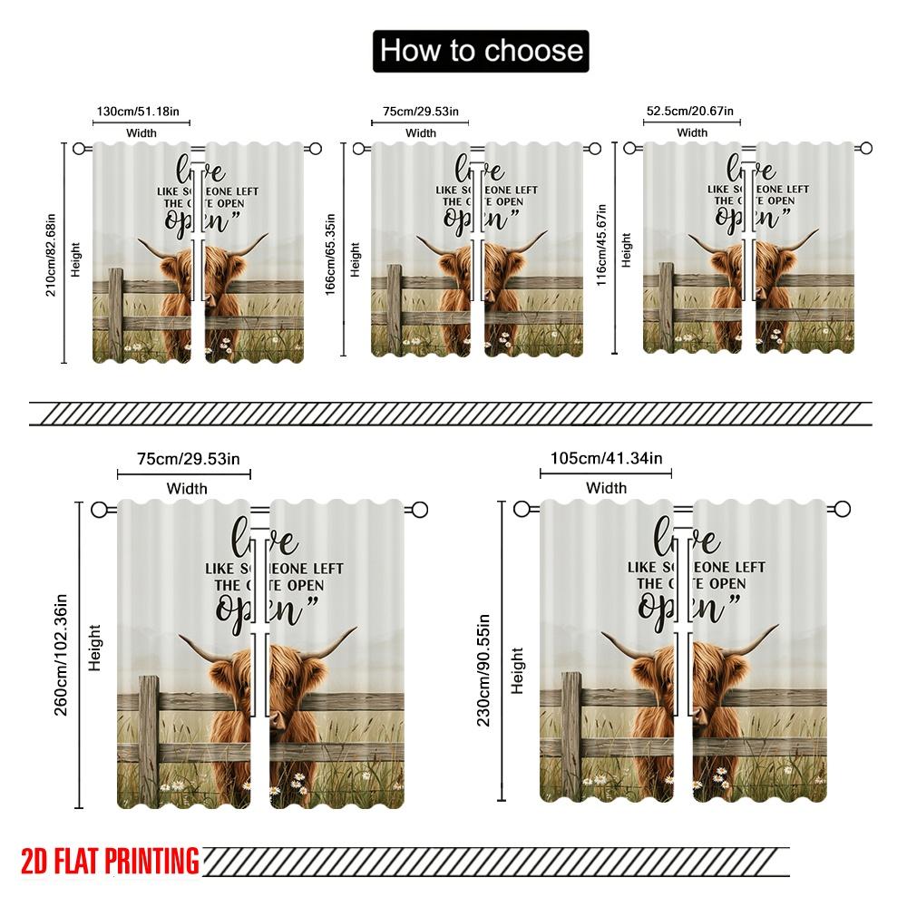 2pcs 2D flat printing Drapes Highland Cow Fence Open Polyester Fabric Without Electricity Festive Wall Decor Use for Booths