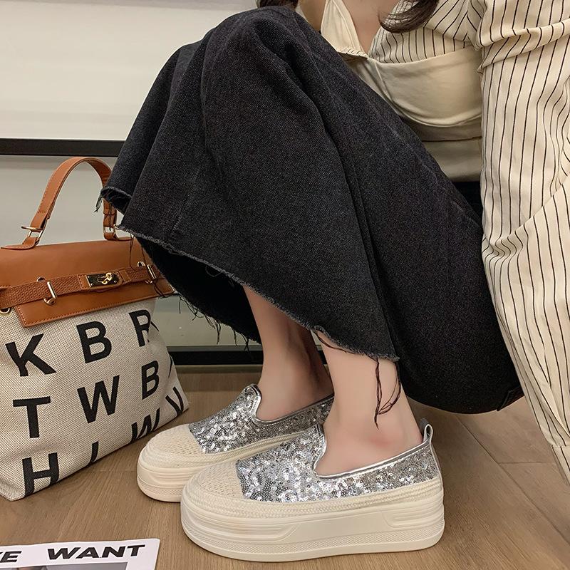 Sequin Fisherman Platform Loafers Women's 2025 Spring New Lazy One-pedal Breathable Fashion Casual Single Shoes Women