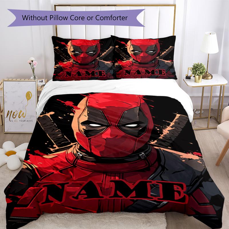 3pcs Custom Name Deadpool Bedding Set Duvet Cover Closure Includes 1 Duvet Cover & 2 Pillowcases, Soft and Comfortable for All Seasons.