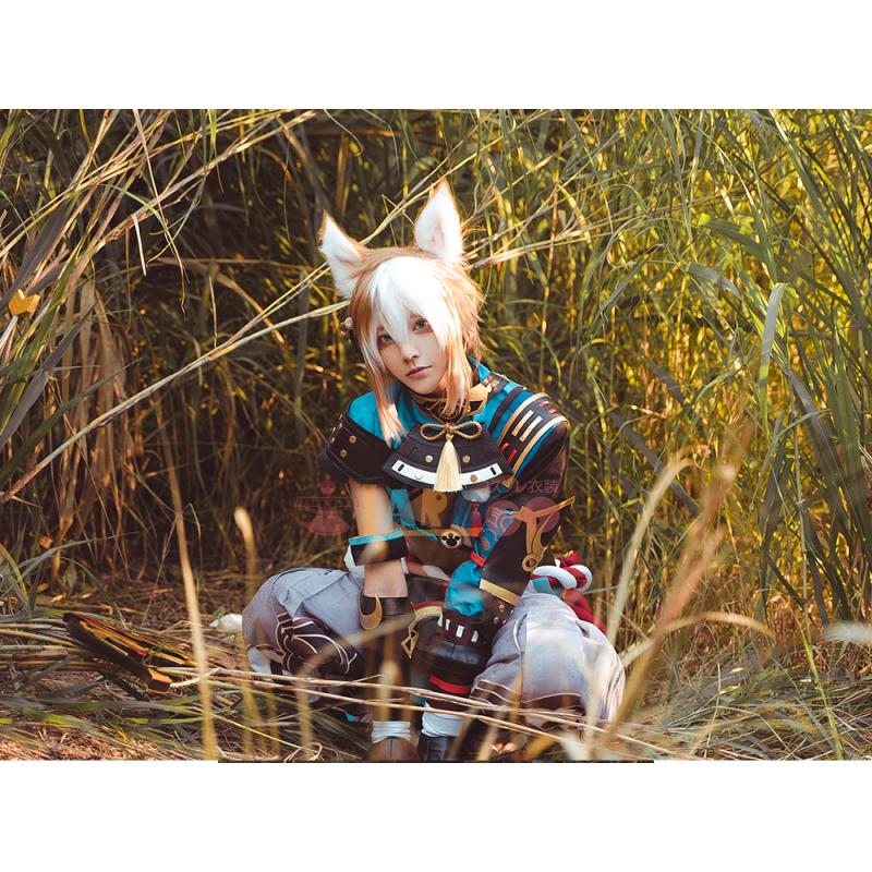 Lardoo Games Gorou Cosplay Costume Men Blue Fox Boy Costume Halloween Pants Tail Full Set