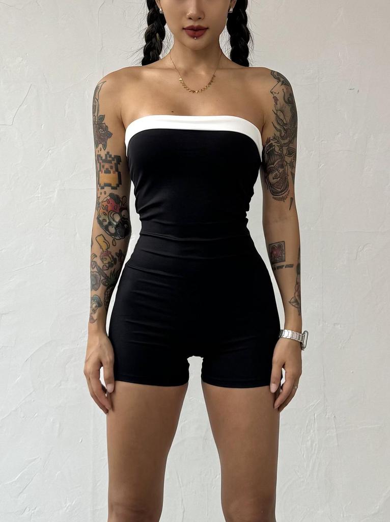 Nude Feeling Anti-slip Bandeau Jumpsuit with Chest Pad for Fitness, Yoga, and Running