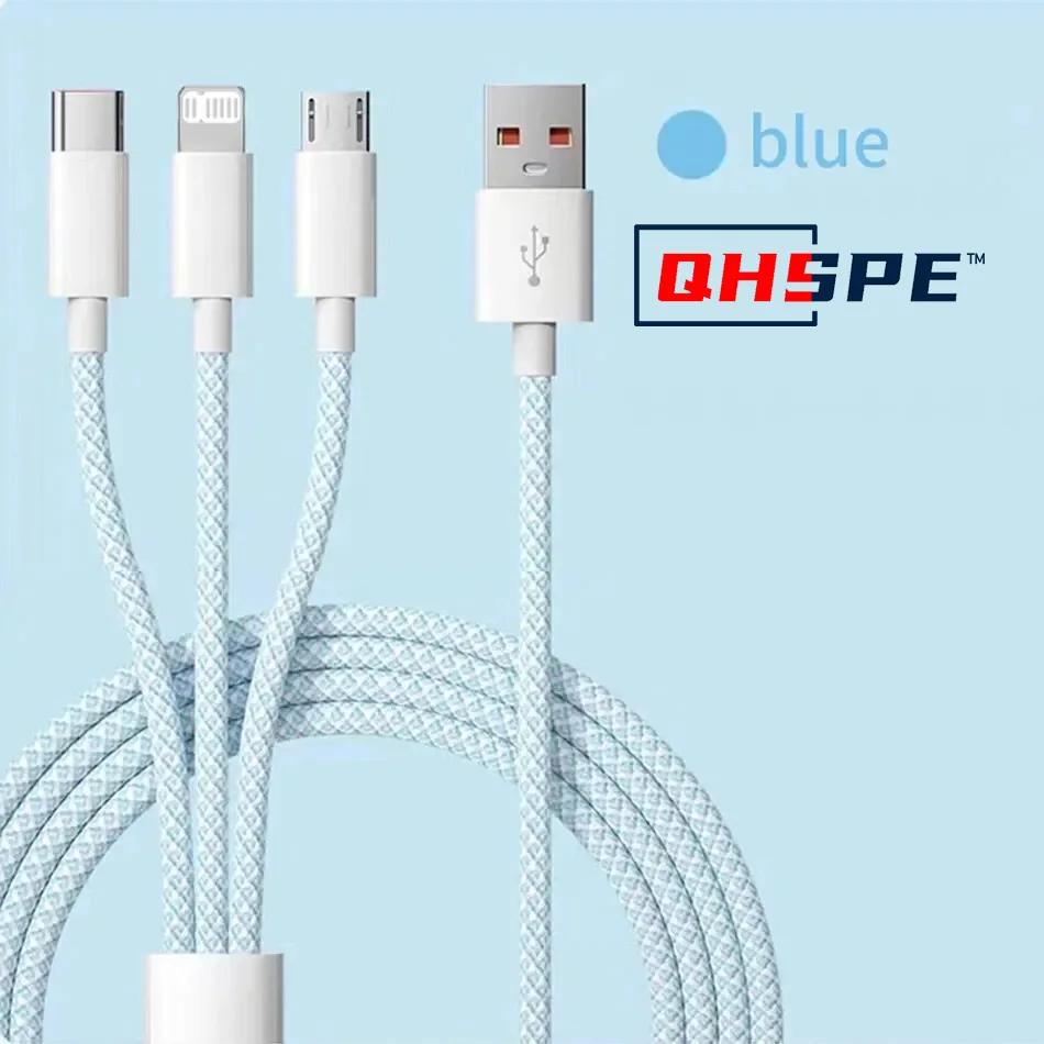 

For Huawei,Xiaomi,Samsung,OPPO 6A 3-in-1 USB Type C Cable 66W Super Fast Charging Cable Lightning Data Cable For iPhone 1.2/2/3M