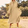 Women's Summer Fashion Loose V-Neck Long Sleeve Tie Solid Color Dresses