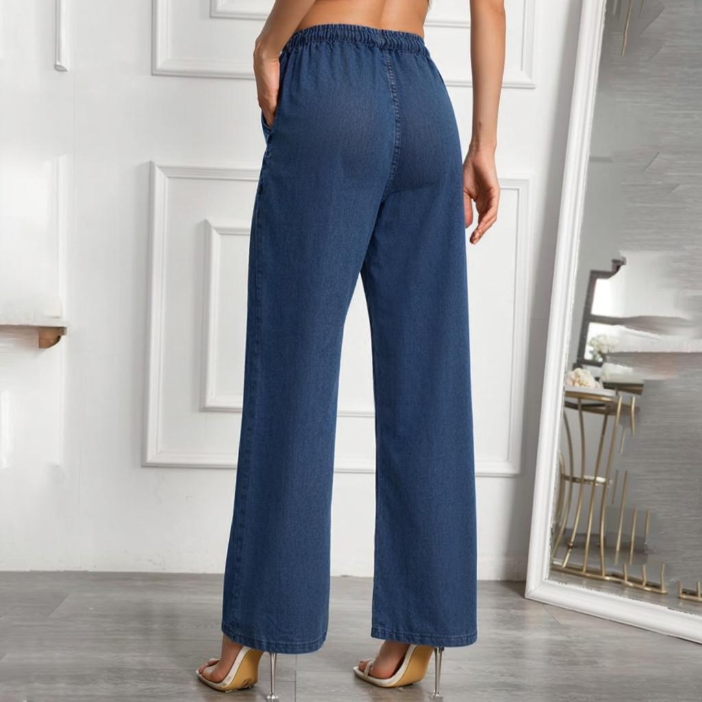 Women's Mid- Stretch Jeans Fashion Straight Leg Denim Pants With Pockets