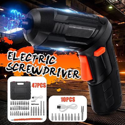 Mini Electric Screwdriver Tools Set Light LED Cordless Drill USB Rechargeable Home Tools 3.6V 47pcs/10pcs